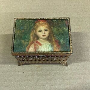 Gold vintage‎ footed trinket box “portrait of a young girl “ by Renoir 1841-1919